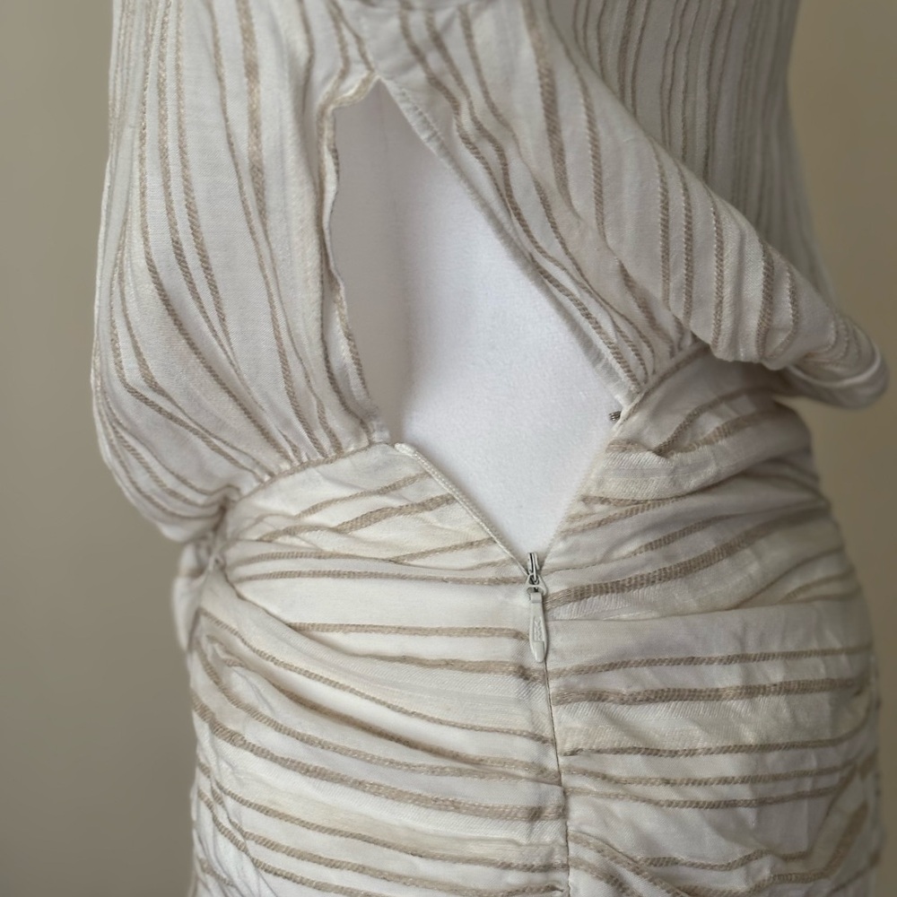 House of CB Natural Striped Linen Draped Shirt Mini Dress Size Small - Picture 12 of 16